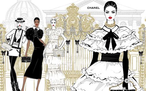 vintage chanel inspired fashion illustration 